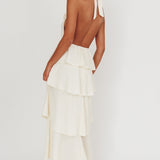 Kimberley Halter Neck Ruffle Maxi Dress Beige