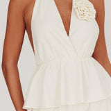 Kimberley Halter Neck Ruffle Maxi Dress Beige
