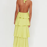 Kimberley Halter Neck Ruffle Maxi Dress Matcha