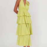 Kimberley Halter Neck Ruffle Maxi Dress Matcha