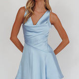 Brigid Cowl Neck Scoop Back Mini Dress Blue