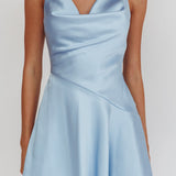 Brigid Cowl Neck Scoop Back Mini Dress Blue