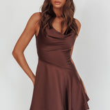 Brigid Cowl Neck Scoop Back Mini Dress Chocolate