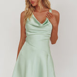 Brigid Cowl Neck Scoop Back Mini Dress Mint