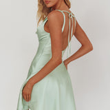 Brigid Cowl Neck Scoop Back Mini Dress Mint