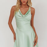 Brigid Cowl Neck Scoop Back Mini Dress Mint