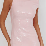 Country Club Asymmetric Neckline Midi Dress Sequin Blush