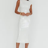 Country Club Asymmetric Neckline Midi Dress Sequin White