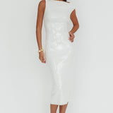 Country Club Asymmetric Neckline Midi Dress Sequin White