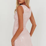 Country Club Cowl Neck Mini Dress Sequin Pink