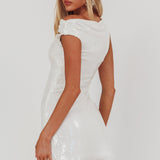 Country Club Cowl Neck Mini Dress Sequin White