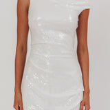 Country Club Cowl Neck Mini Dress Sequin White