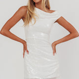Country Club Cowl Neck Mini Dress Sequin White