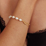 Polaris Freshwater Pearl Double Chain Bracelet Gold
