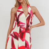 Elisabet Halter Neck Mini Dress Print Red