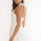 Elisabet Halter Neck Mini Dress Polka Dot White