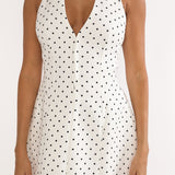 Elisabet Halter Neck Mini Dress Polka Dot White