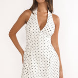 Elisabet Halter Neck Mini Dress Polka Dot White