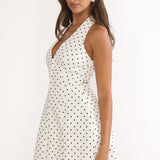 Elisabet Halter Neck Mini Dress Polka Dot White