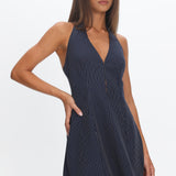 Elisabet Halter Neck Mini Dress Pinstripe Navy