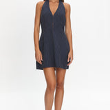 Elisabet Halter Neck Mini Dress Pinstripe Navy