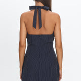 Elisabet Halter Neck Mini Dress Pinstripe Navy