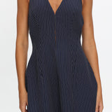 Elisabet Halter Neck Mini Dress Pinstripe Navy