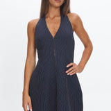Elisabet Halter Neck Mini Dress Pinstripe Navy