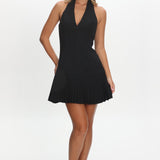 Elisabet Halter Neck Pleat Mini Dress Black