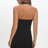 Elisabet Halter Neck Pleat Mini Dress Black
