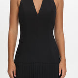 Elisabet Halter Neck Pleat Mini Dress Black