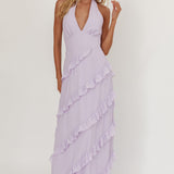 Flirt Frill Trim Halter Maxi Dress Lilac
