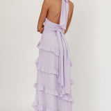 Flirt Frill Trim Halter Maxi Dress Lilac