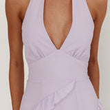 Flirt Frill Trim Halter Maxi Dress Lilac