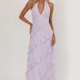Flirt Frill Trim Halter Maxi Dress Lilac