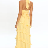 Flirt Frill Trim Halter Maxi Dress Lemon