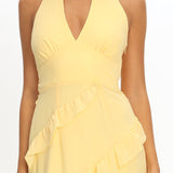 Flirt Frill Trim Halter Maxi Dress Lemon