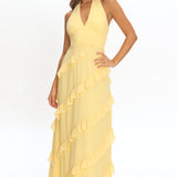 Flirt Frill Trim Halter Maxi Dress Lemon
