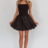 Like Art Square Neck Bubble Mini Dress Black