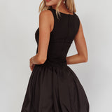 Like Art Square Neck Bubble Mini Dress Black
