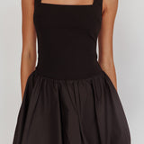 Like Art Square Neck Bubble Mini Dress Black