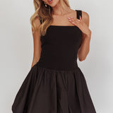 Like Art Square Neck Bubble Mini Dress Black