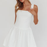 Like Art Square Neck Bubble Mini Dress White