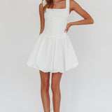 Like Art Square Neck Bubble Mini Dress White