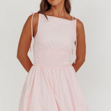Like Art Tied Shoulder Bubble Mini Dress Pink