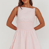 Like Art Tied Shoulder Bubble Mini Dress Pink