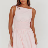 Like Art Tied Shoulder Bubble Mini Dress Pink
