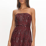 Entered The Chat Strapless Mini Dress Sequin Wine