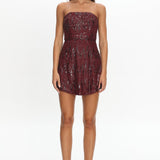 Entered The Chat Strapless Mini Dress Sequin Wine
