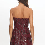 Entered The Chat Strapless Mini Dress Sequin Wine